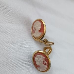 Elegant Gold and Red Cameo Earrings